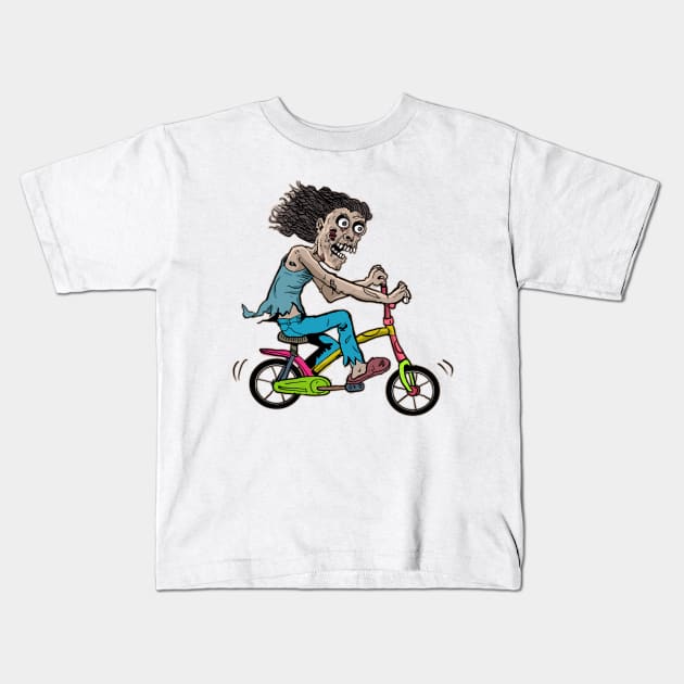 Skeleton Cyclist, Skeleton Biker, Cycling Skeleton, Skeleton riding Bike, Skeleton Rider, Halloween Cycling Pun, Retro Vintage Creepy Horror Spooky Halloween Art for Cyclist and cycling lovers Kids T-Shirt by BicycleStuff